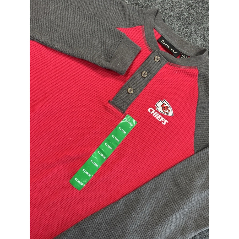 NWT Kansas City Chiefs Thermal Henley Shirt XL Red Gray NFL Dunbrooke